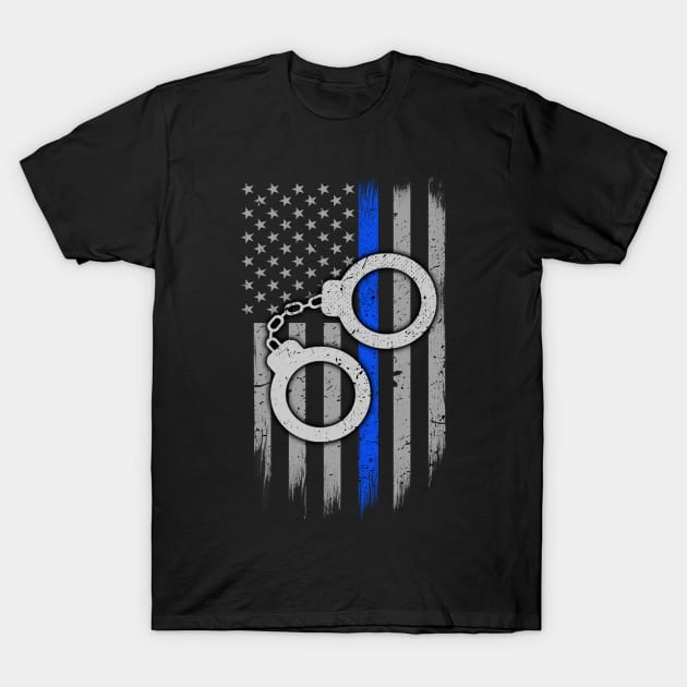 Police Handcuffs Thin Blue Line Flag T-Shirt by bluelinemotivation